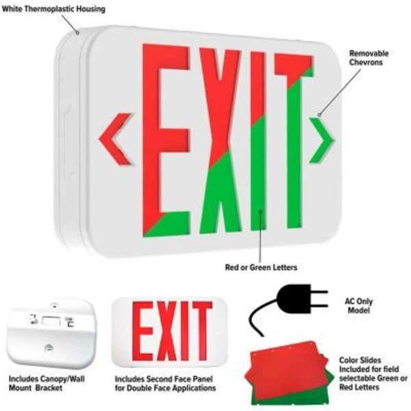 Hubbell Lighting Hubbell LED AC-Only Exit Sign with Field Selectable Red or Green LEDs, White Thermoplastic, 120/277V CARG